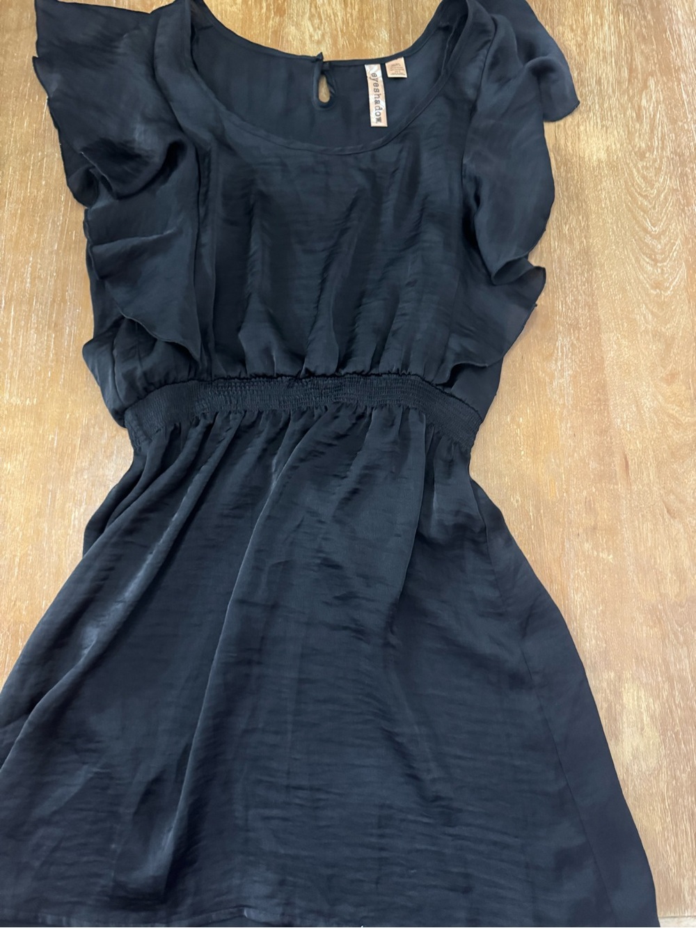 Eyeshadow Black Ruffle-Sleeve Mini Dress
